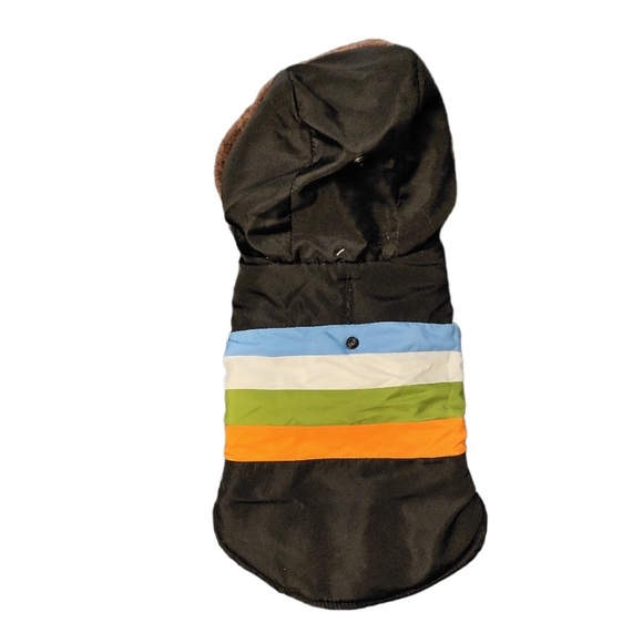 Nylon Dog Coat Med Peke Pomeranian Basenji RN 52469 Black Stripes Hood - Picture 7 of 7